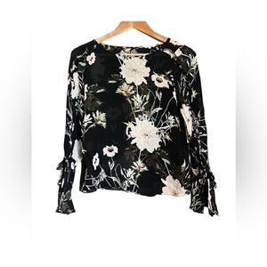 Lucky brand floral sheer long sleeve top‎